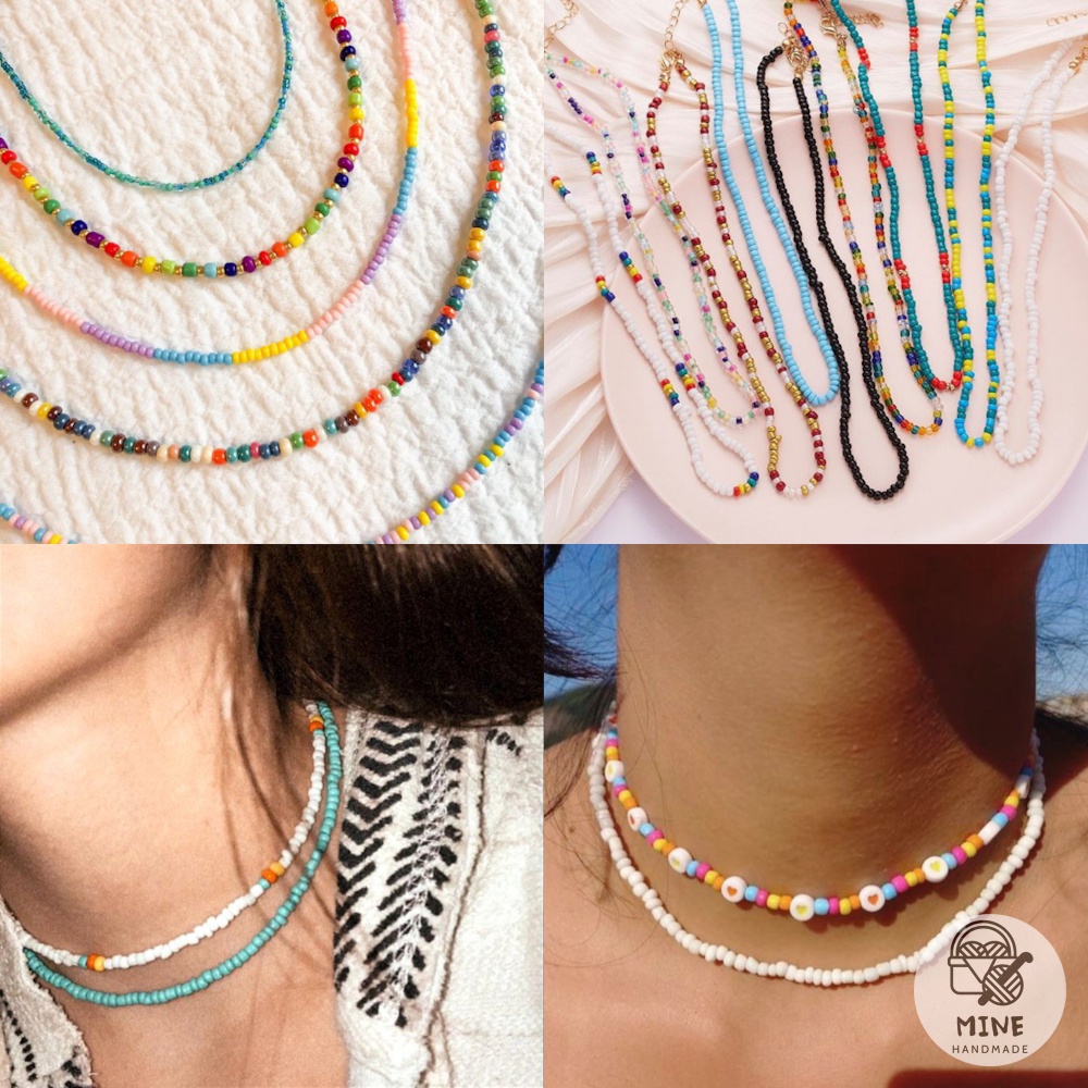 Dây chuyền hạt cườm trơn nhiều màu thời trang đi biển, du lịch đơn giản Vòng cổ phong cách hot trend Hàn Quốc dễ thương