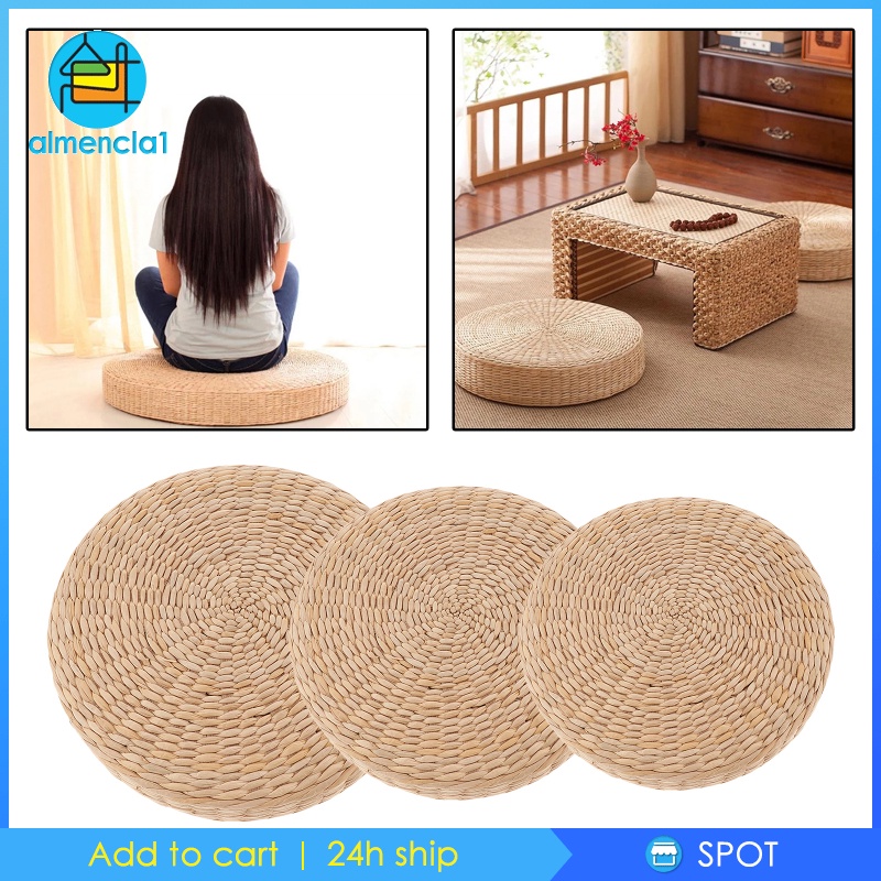 [ALMENCLA1] Round Straw Woven Tatami Cushion Floor Pouf Meditation Seat Mat