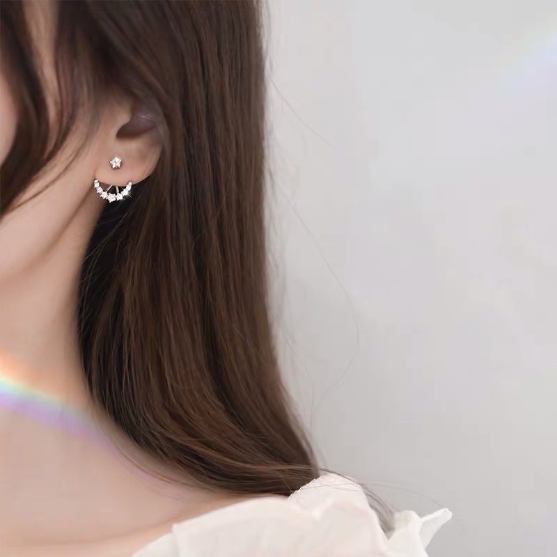 Khuyên tai Smile lấp lánh bạc Ý 925 mạ vàng trắng cao cấp DUYSON SILVER [KNXK46]
