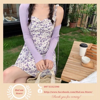 Set Váy 2 Dây Hoa Nhí + Áo Khoác Cardigan Mỏng Siêu Xinh H003