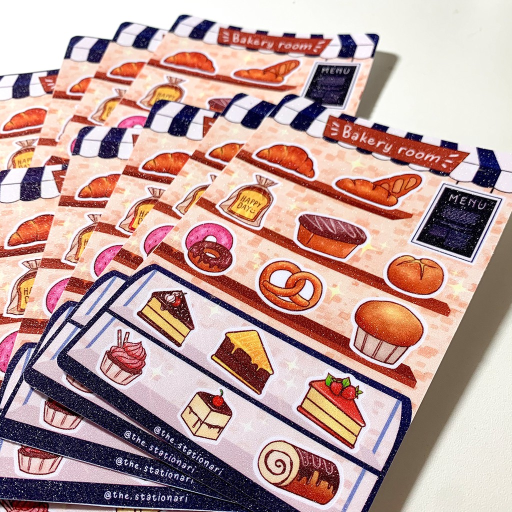 Sticker Bakery Room kim tuyến tiệm bánh nhỏ Stationari Studio trang trí sổ cực xinh