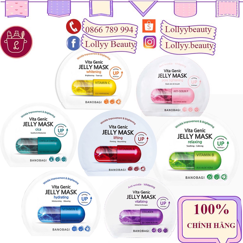 Mặt Nạ/ Mask giấy Vita Geic Jelly Mask BANOBAGI Vitamin A B C E chính hãng - Lollyy Beauty