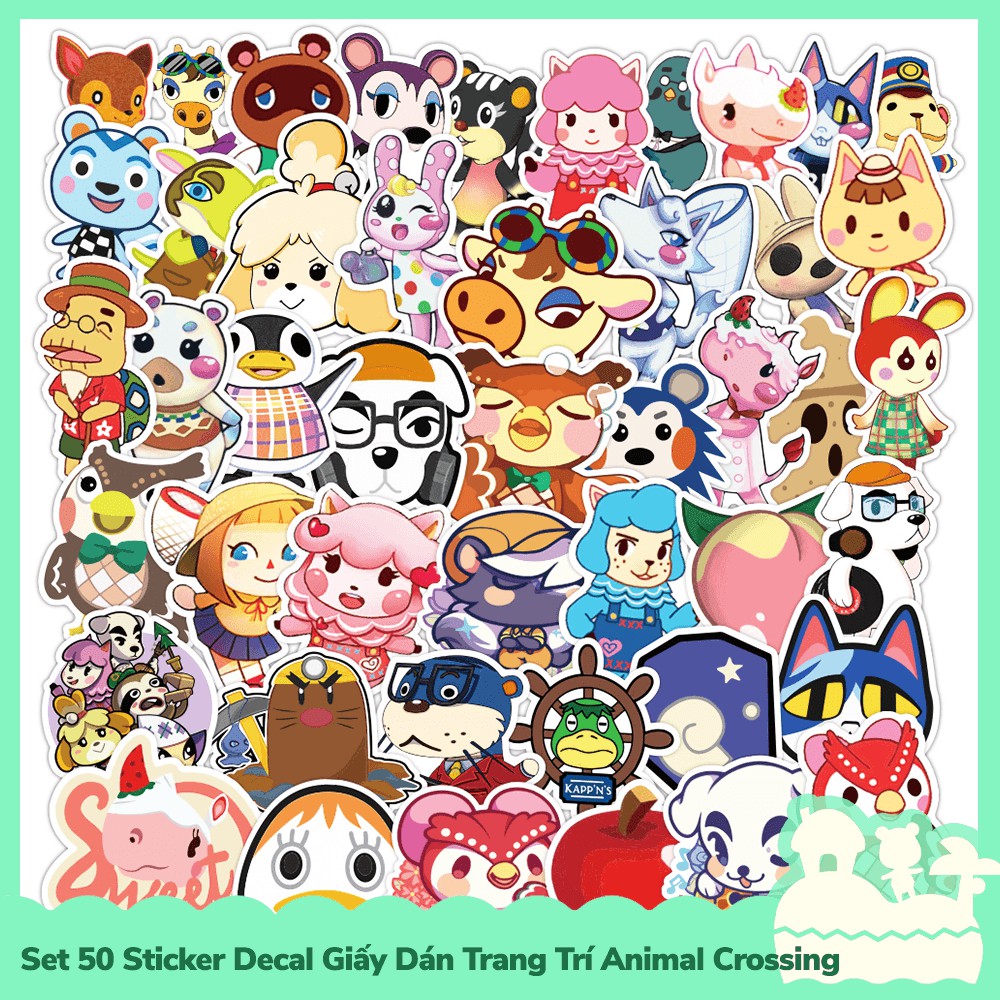 [Sẵn VN - NowShip] Set 50 Sticker Decal Dán Trang Trí Mẫu Game Nintendo Animal Crossing Horizons