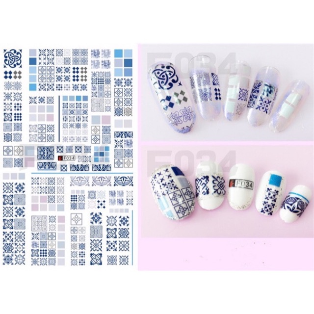 Miếng Dán Móng Tay 3D Nail Sticker Tráng Trí Họa Tiết Hoa Văn Gạch Bông F034