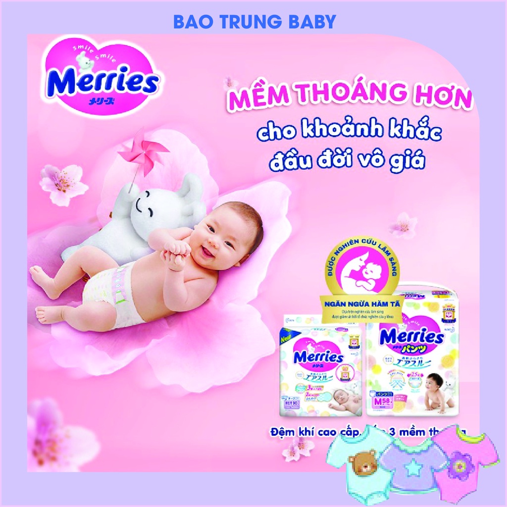 Tã Bỉm Merries Nội Địa Nhật, Dán/Quần Merries thêm miếng  Nb96/S88/M68/L58/M64/L50/Xl44/Xxl28