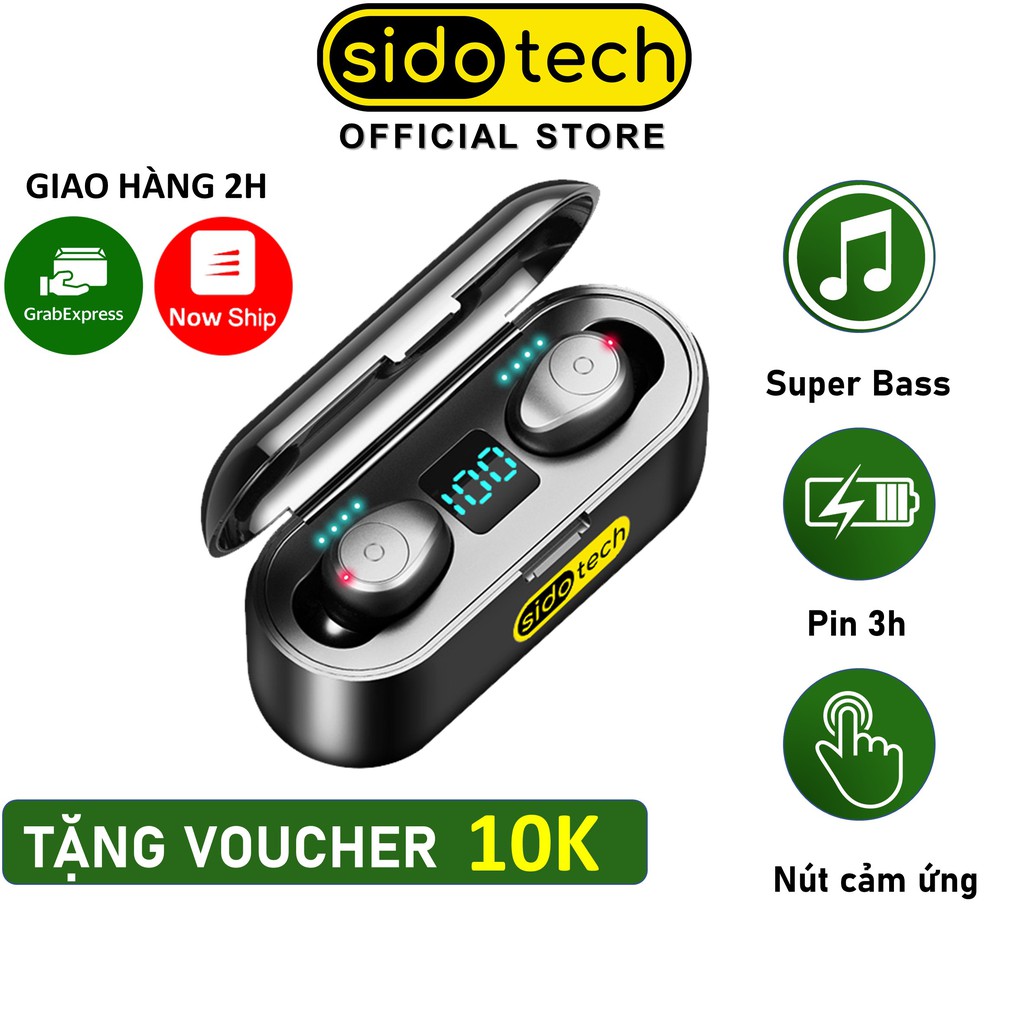 Tai nghe không dây SIDOTECH F9 Plus nâng cấp nút bấm cảm ứng, màn hình LED, chip CV8.0 tăng thời lượng pin 4H