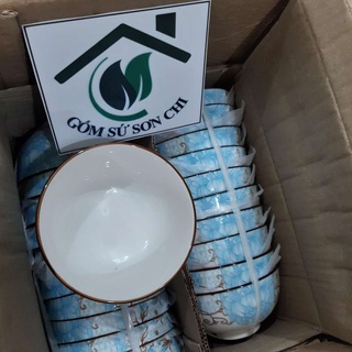 Chén gốm sứ ăn cơm hoa văn 4D viền miệng chén