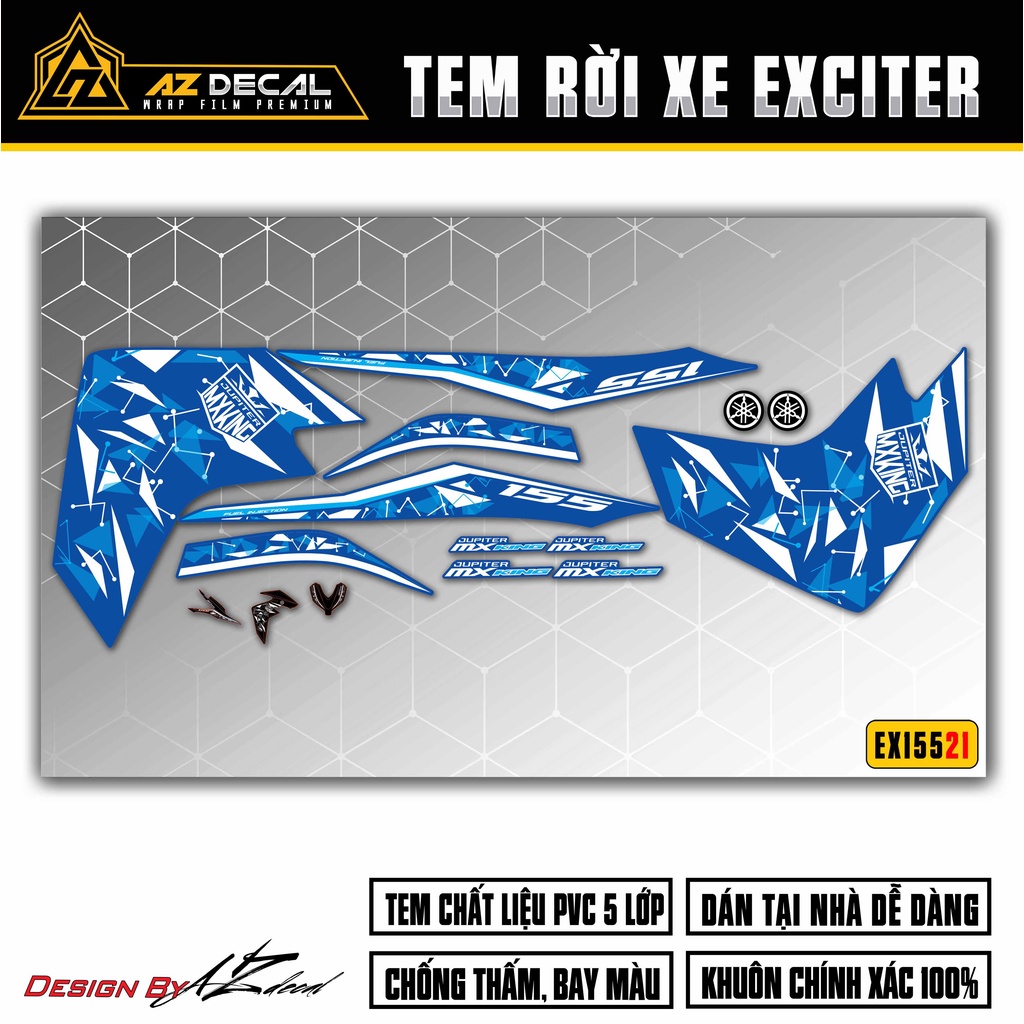 Tem Chế Xe Exciter 155 Họa Tiết Đẹp Mắt | EX15521 | Decal Rời Dán Xe Ex155 Chống Nước, Cắt Khuôn Sẵn