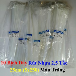 [COMBO] 10 Bịch Dây Rút Nhựa 2,5 Tấc 25cm (5x250) Màu Trắng
