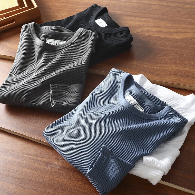Áo phông nam dài tay cổ tròn chất cotton tổ ong