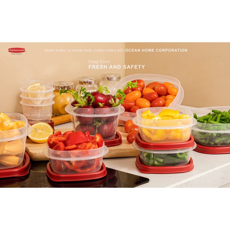 Bộ 10 hộp đựng thực phẩm RUBBERMAID CHÍNH HÃNG có nắp màu đỏ bằng nhựa PP cao cấp | BigBuy360 - bigbuy360.vn