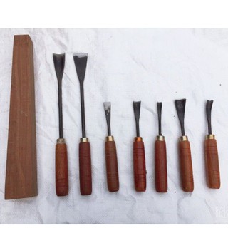 Đục cây cảnh bonsai bộ 7 cây đục mài sắc tra cán đầy đủ kèm 1 dùi đục gỗ nghiến