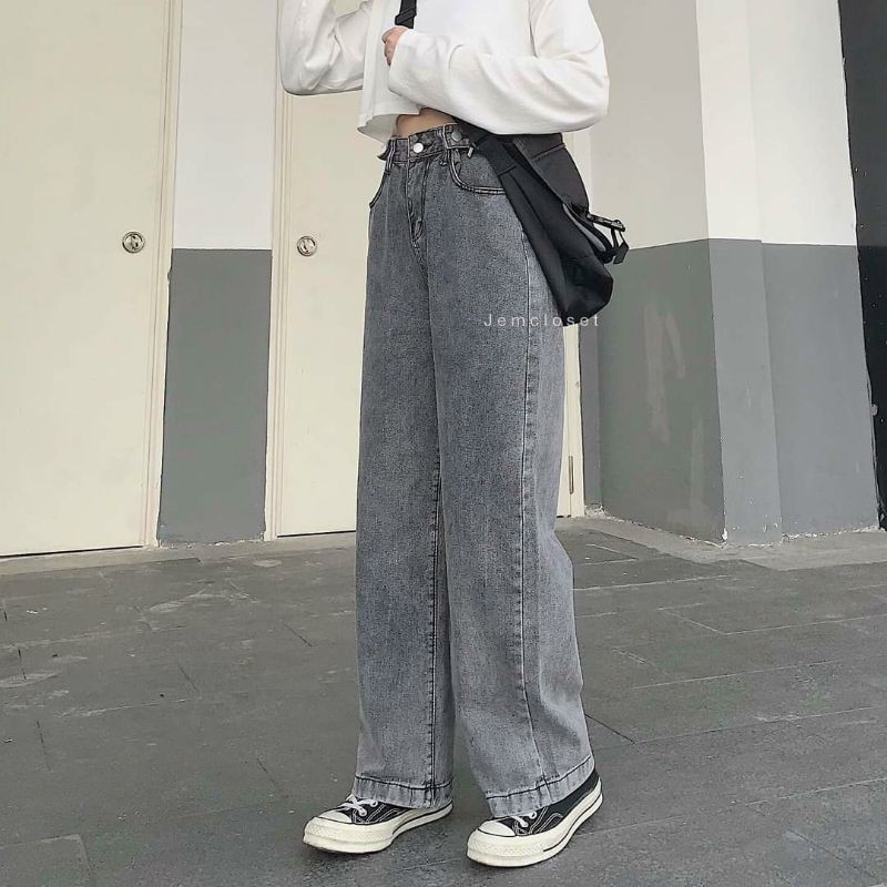 [Giá siêu rẻ] Quần jeans ống rộng, màu xám đen cực bụi | BigBuy360 - bigbuy360.vn