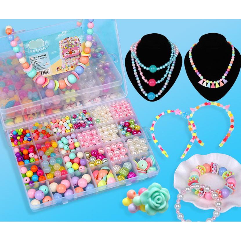 Đồ chơi sáng tạo cho bé - Hộp xâu vòng hạt cườm nhiều màu sắc cho bé tự thiết kế vòng tay, vòng cổ, vương miện cho mình