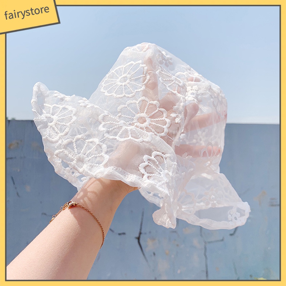 Mũ rộng vành phối ren hoa chống nắng cho bé gái