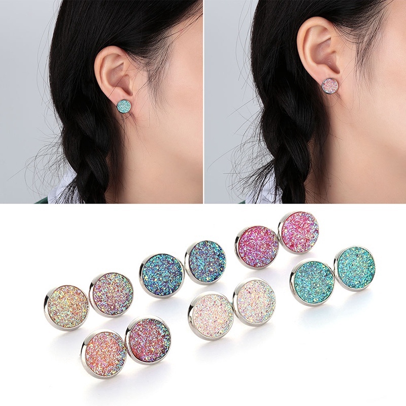 Set 6 đôi khuyên tai hình tròn màu ánh kim làm bằng sắt không gỉ