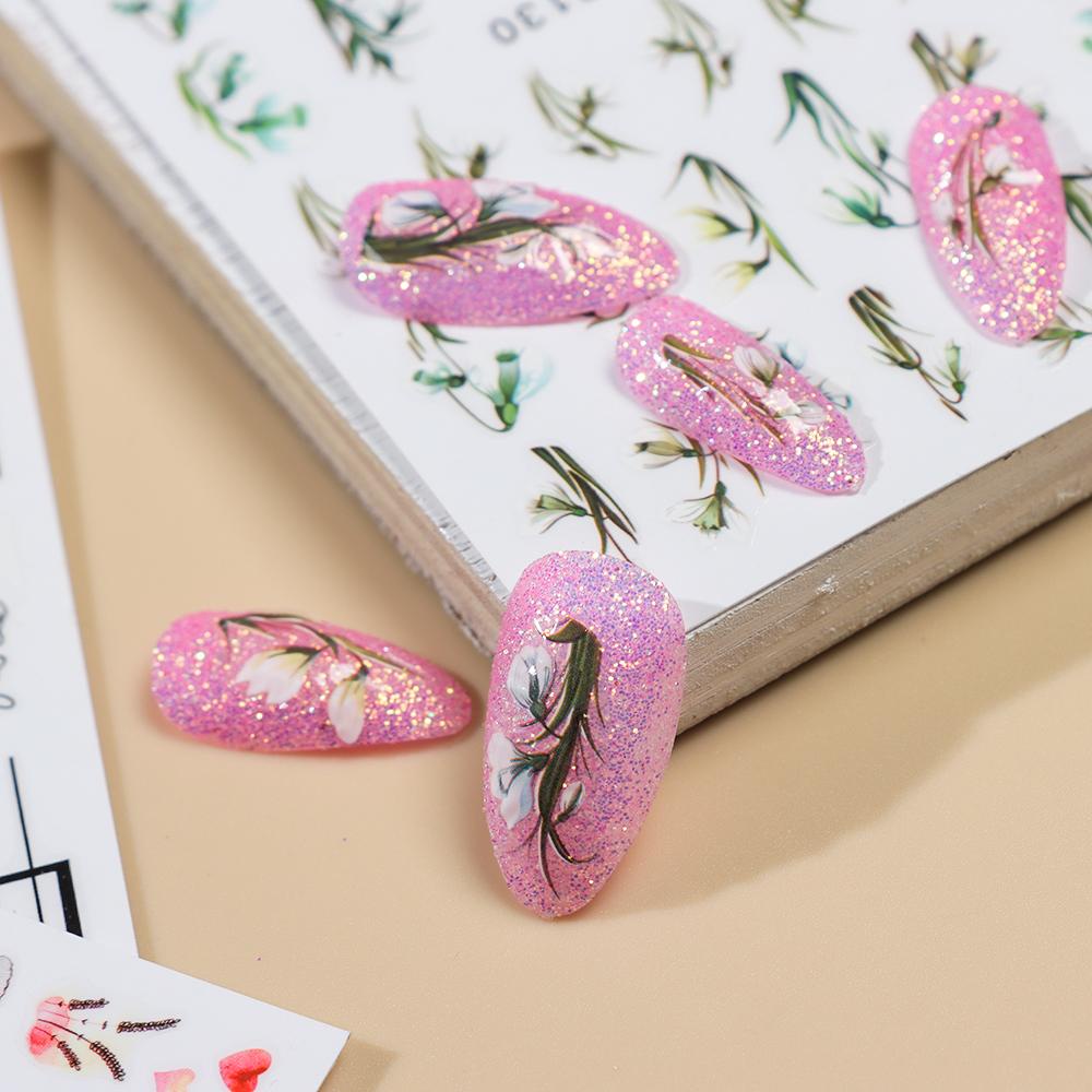 Sticker Dán Móng Nghệ Thuật Màu Trắng Xanh Lá