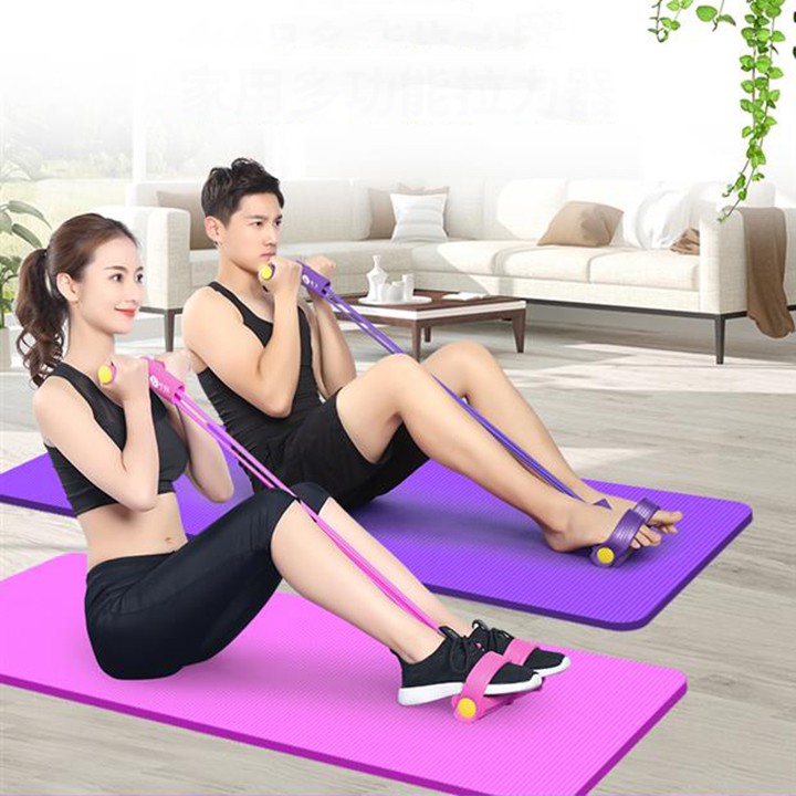 Dây kéo cao su 4 ống dụng cụ tập cơ bụng gym, thể dục thể thao thể hình, tập bụng, tay, vai nâng cao sức khỏe tại nhà