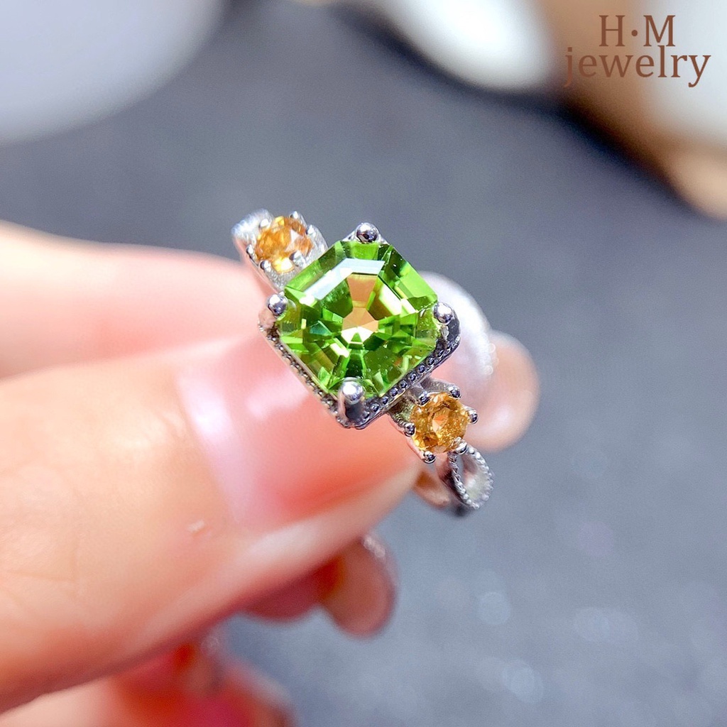 Nhẫn Hở Mạ Bạc 925 Đính Đá Zircon Xanh Hình Vuông Sang Trọng