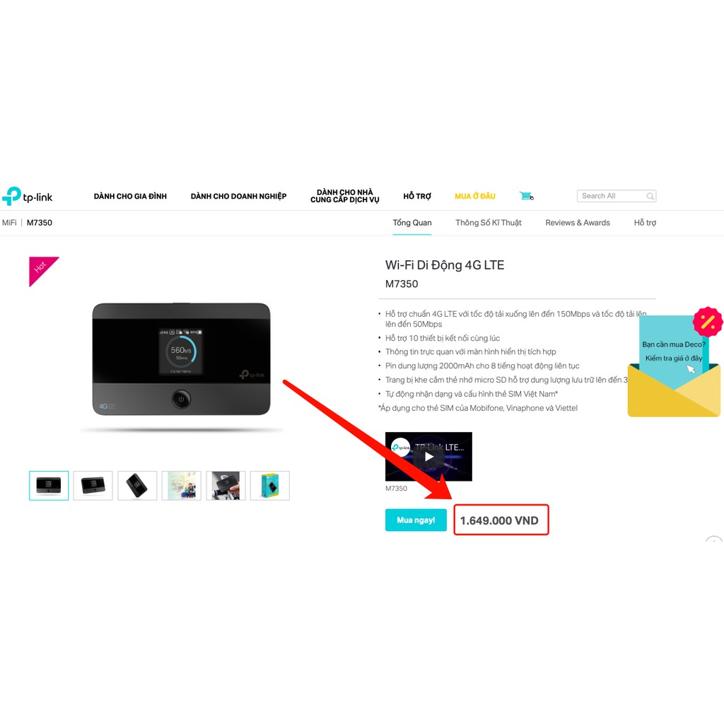 [Mã ELMS4 giảm 7% đơn 500K] TP-Link Bộ phát wifi di động 4G LTE MiFi - M7350 - Hàng Chính Hãng | BigBuy360 - bigbuy360.vn