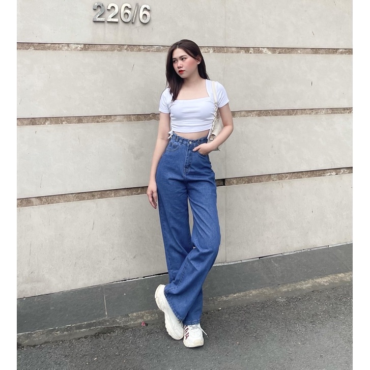Quần Jean Nữ Ống Suông Lưng Siêu Cao Màu Đen Cạp Nút Shop YuRi Jeans (Hình Thật Shop Chụp Kèm Video)