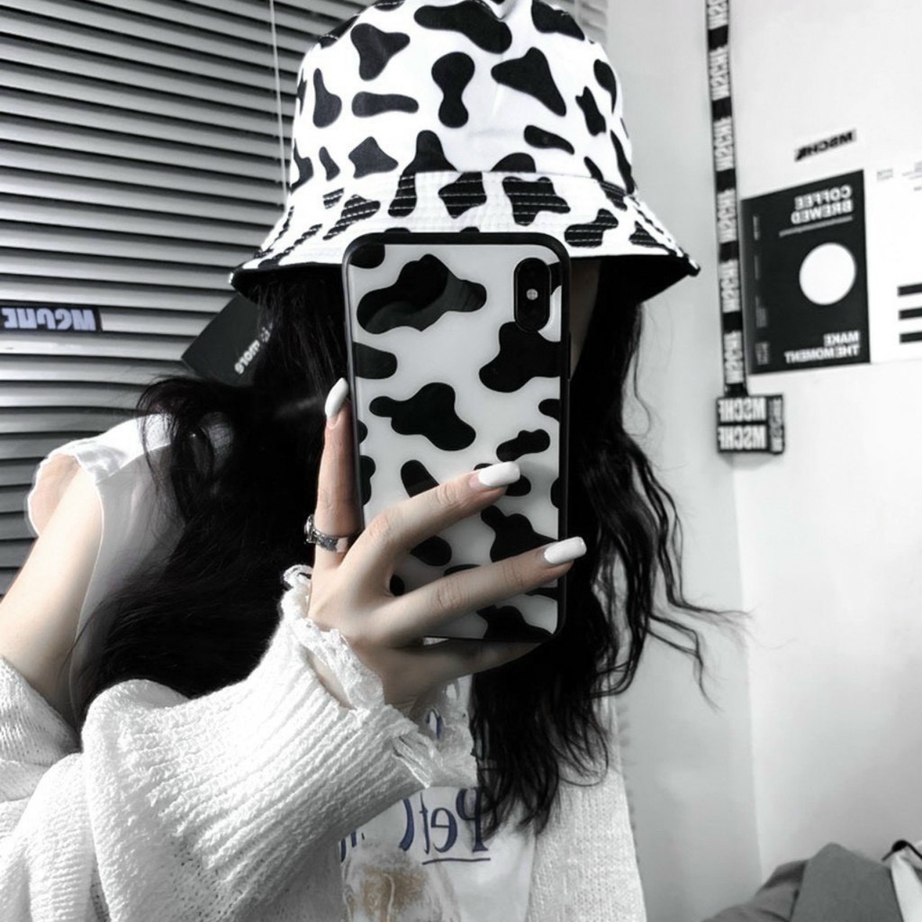 Mũ Bucket Bò Sữa Nữ Lynhouse Nón rộng vành nhỏ loang màu trắng đen chống nắng Ulzzang HOT