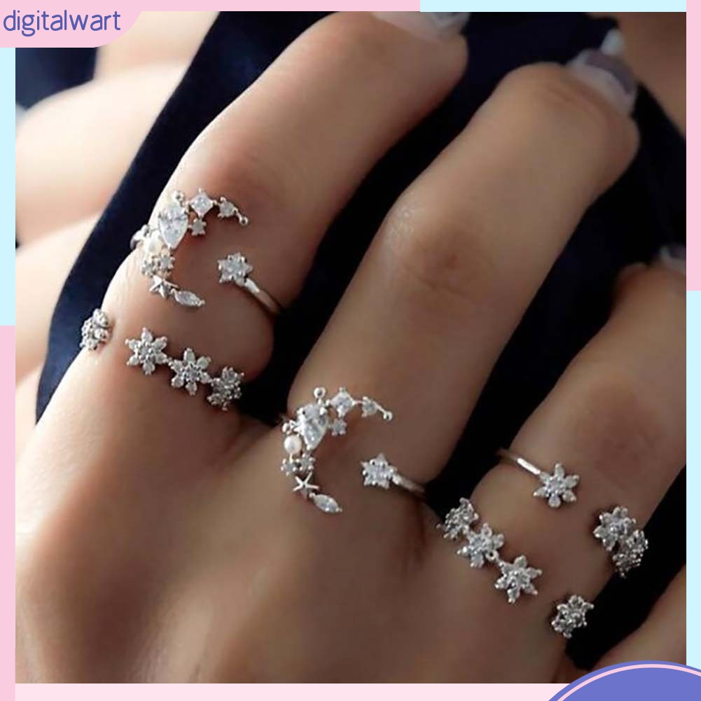 Set 5 Nhẫn Đính Đá Kiểu Dáng Thời Trang Cho Nữ