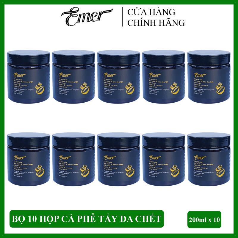 Bộ 10 hộp Cà phê dừa tẩy tế bào da chết body Emer (200ml x 10) làm sạch da chết toàn thân