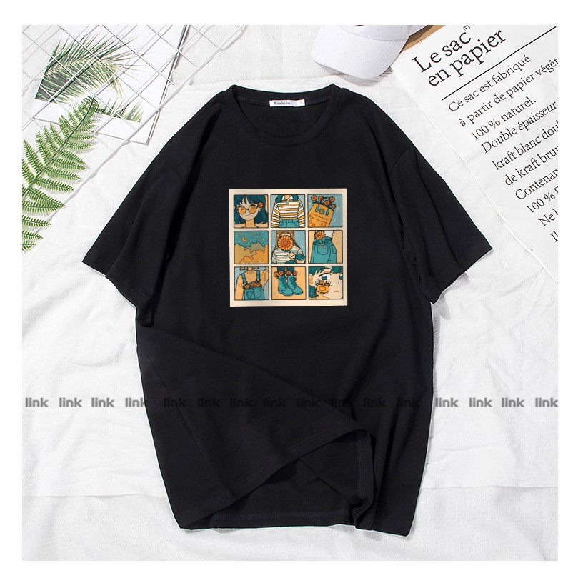 Áo thun unisex HOẠT HÌNH cute tay lỡ dáng rộng ( Đen, Trắng, Vàng )