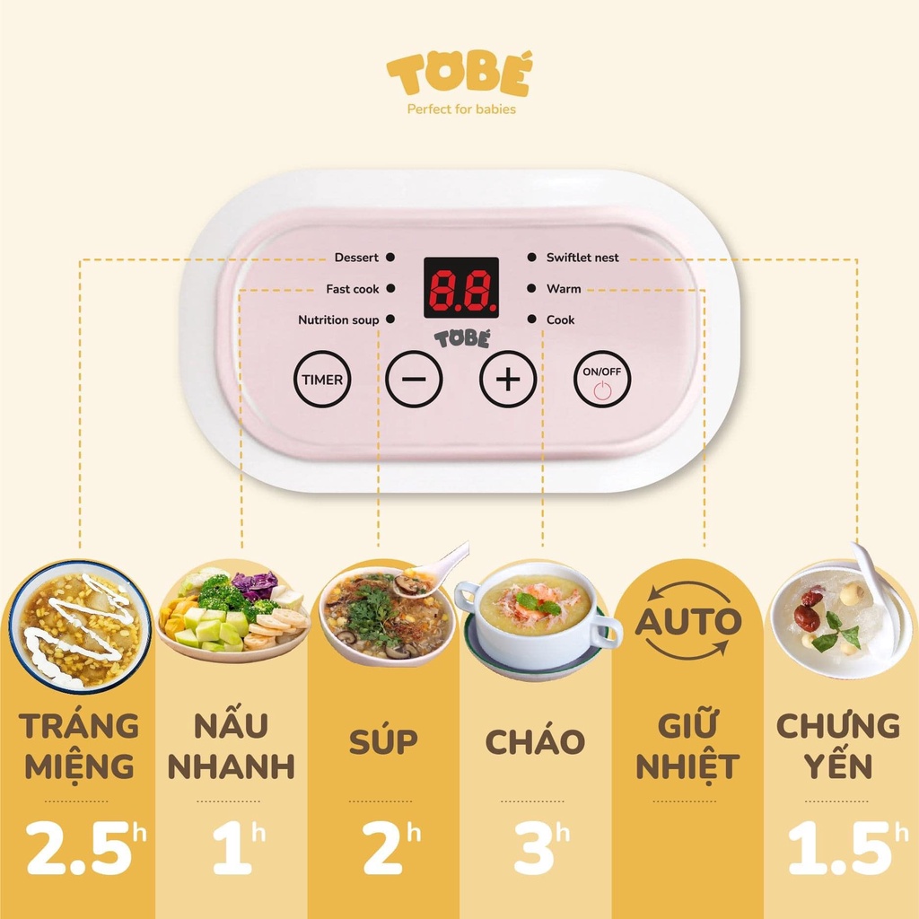 Nồi nấu cháo chậm tích hợp 6 chế độ nấu giữ dinh dưỡng hoàn hảo