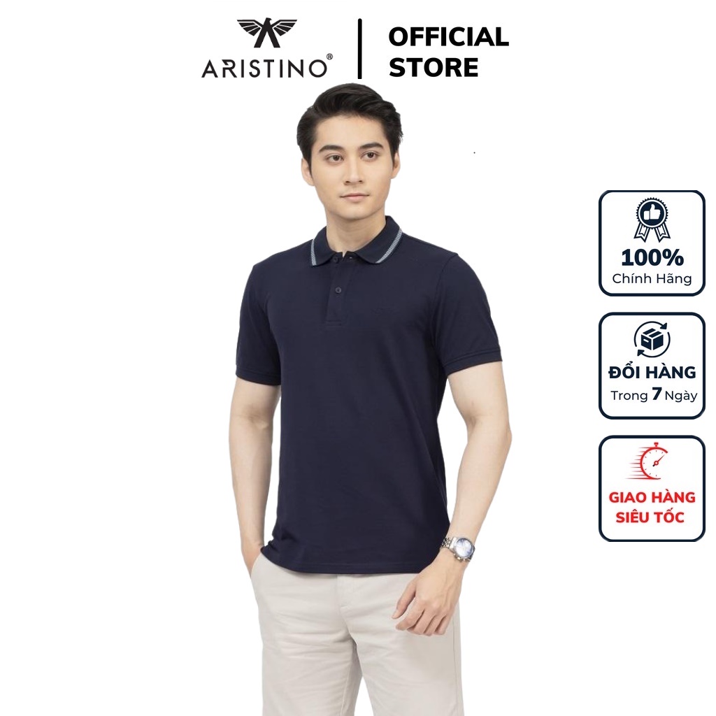 Áo thun polo nam ARISTINO APS032S2 phông localbrand có cổ bẻ form Regular fit màu xanh tím than vải Cotton cao cấp