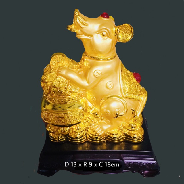 TƯỢNG CHUỘT PHONG THUỶ KIM TIỀN  ,CHUỘT ÔM TÚI D19047, MÀU VÀNG 13 x 9 x 18em | BigBuy360 - bigbuy360.vn