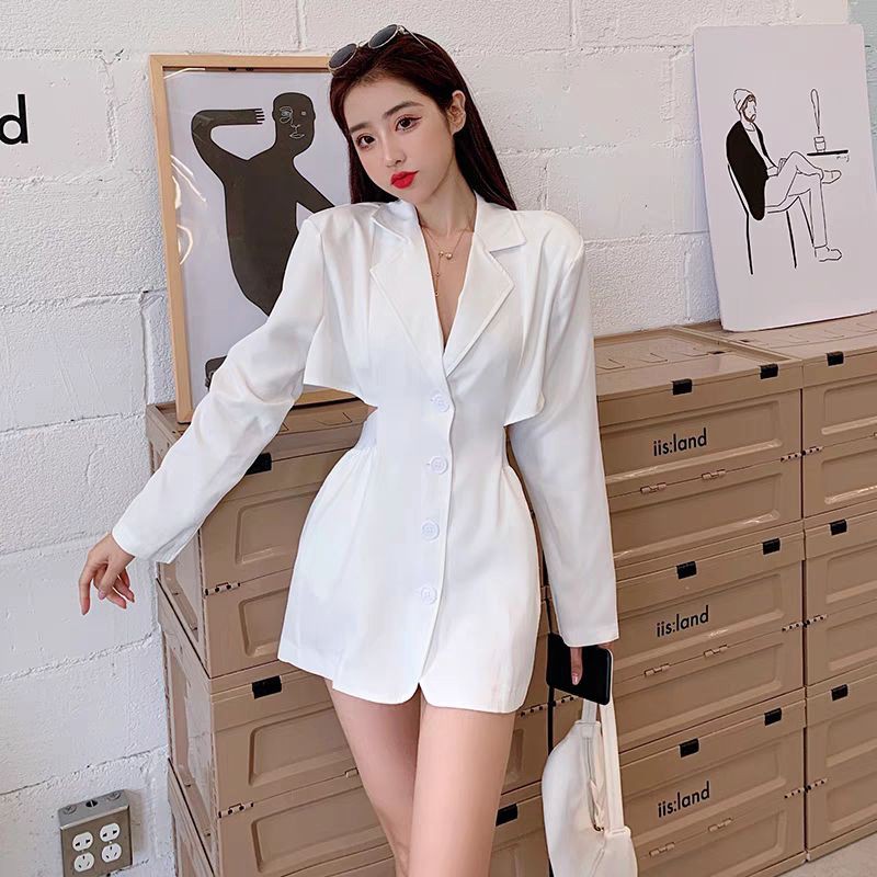 [Order] (C) Váy đầm Ulzzang dáng vest hở lưng loại đẹp màu trắng - đen