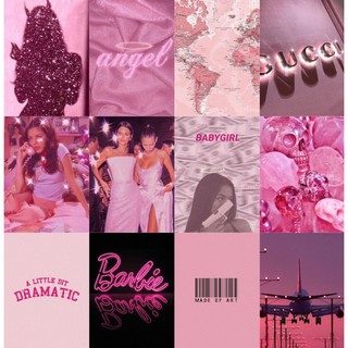 Set 12 poster dán tường phong cách Châu âu-Hồng badie