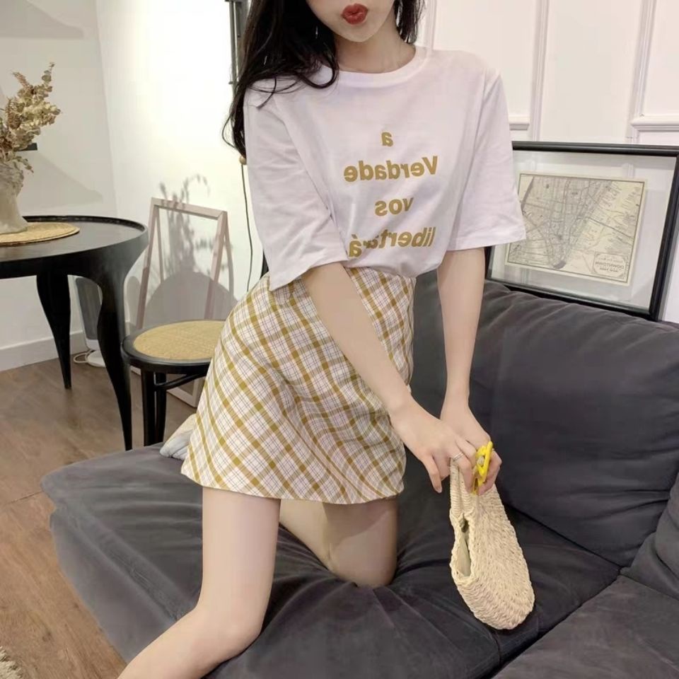 Set Áo Thun Ngắn Tay Và Chân Váy Chữ A Dáng Rộng Phong Cách Hàn Quốc Mới Cho Nữ