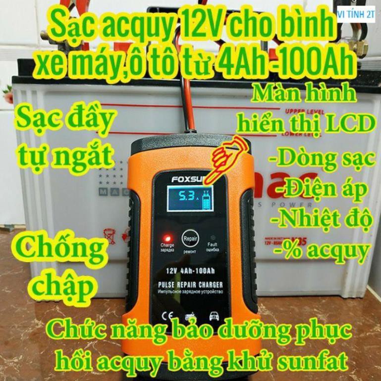 Sạc bình ắc quy 12V FOXSUR tự ngắt khi đầy chức năng bảo dưỡng phục