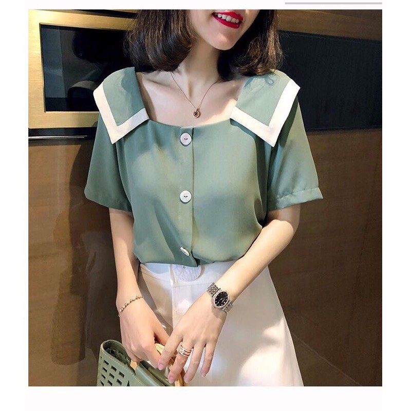 Áo cổ vuông viền trắng YSUN tay ngắn V0015