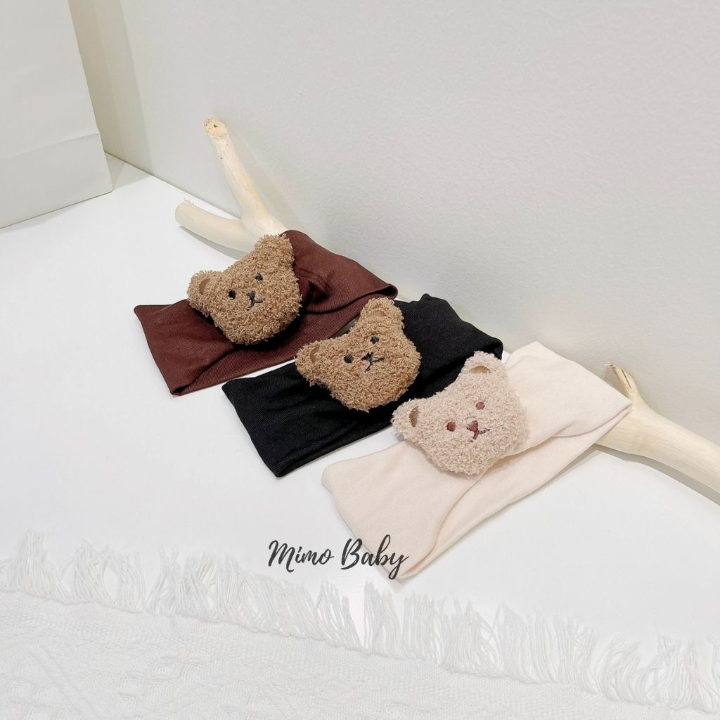 Băng đô thun bản to đính gấu bông xù dễ thương cho bé BD64 Mimo Baby