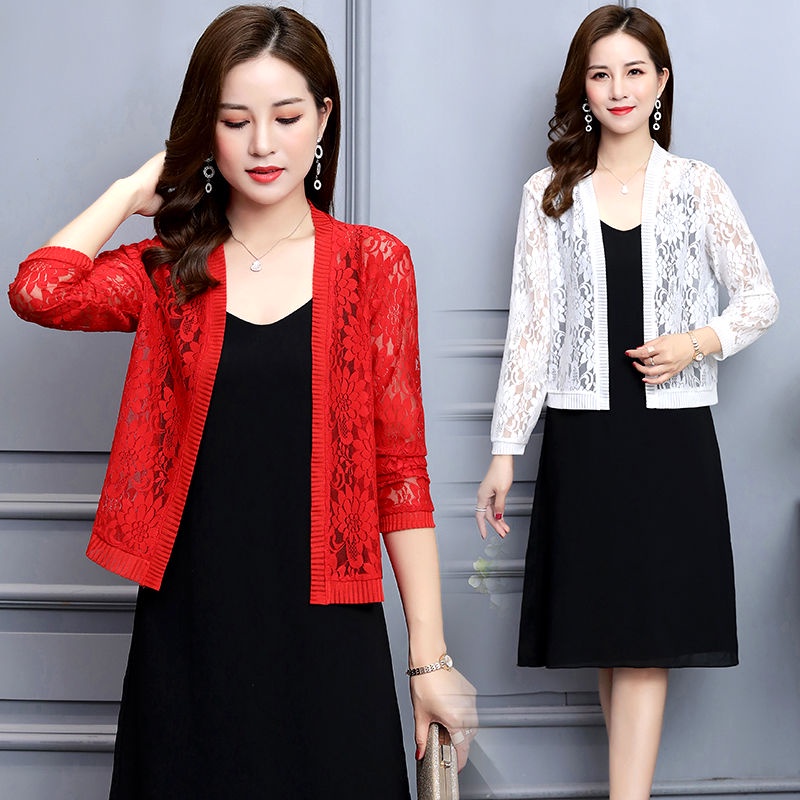 Áo Khoác Cardigan Ren Mỏng Dáng Ngắn Thời Trang Cao Cấp Dành Cho Nữ Trung Niên