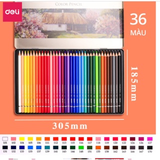 Bút chì màu hộp sắt cao cấp deli- 6566 36 màu