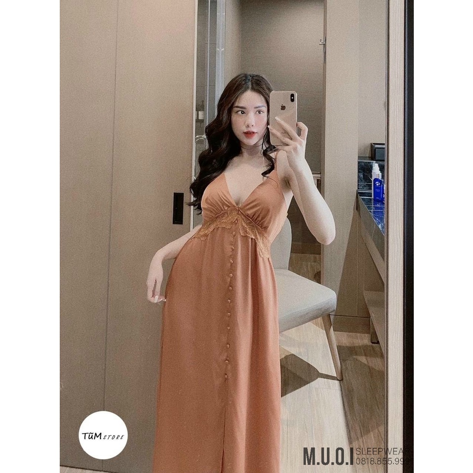 [FREESHIP] Váy ngủ sexy Quảng Châu - Sx 158 Váy ngủ lụa dáng dài cúc bọc hot hit cao cấp QUảng Châu Muối Sleepwear