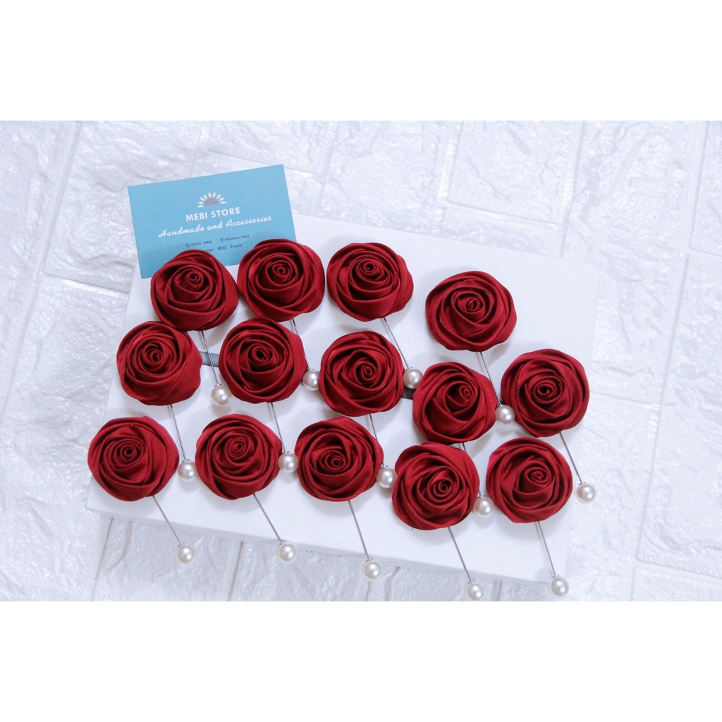 Hoa cài áo handmade MEBI Store mẫu hoa hồng cuộn búp không phụ kiện siêu xinh