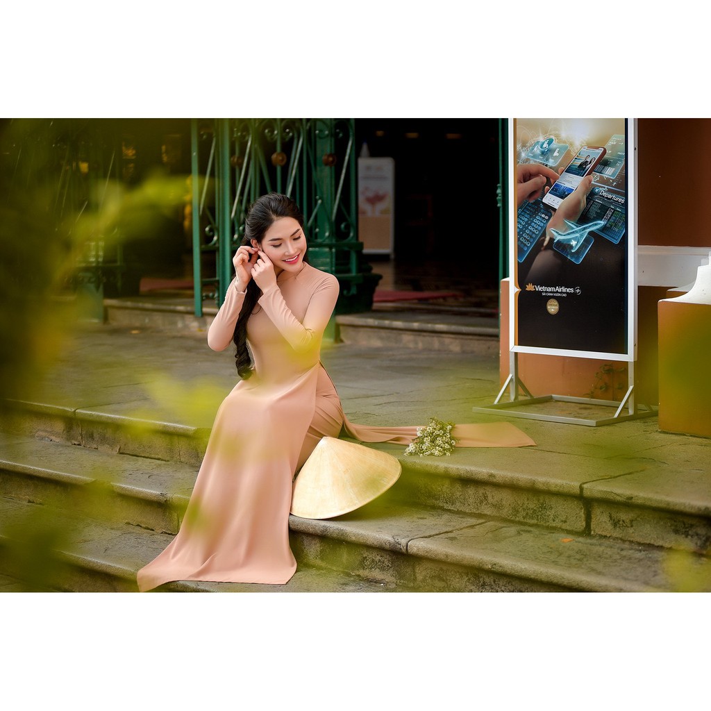 VẢI MAY ÁO DÀI MÀU NUDE SIÊU XINH-ẢNH THẬT RÕ NÉT