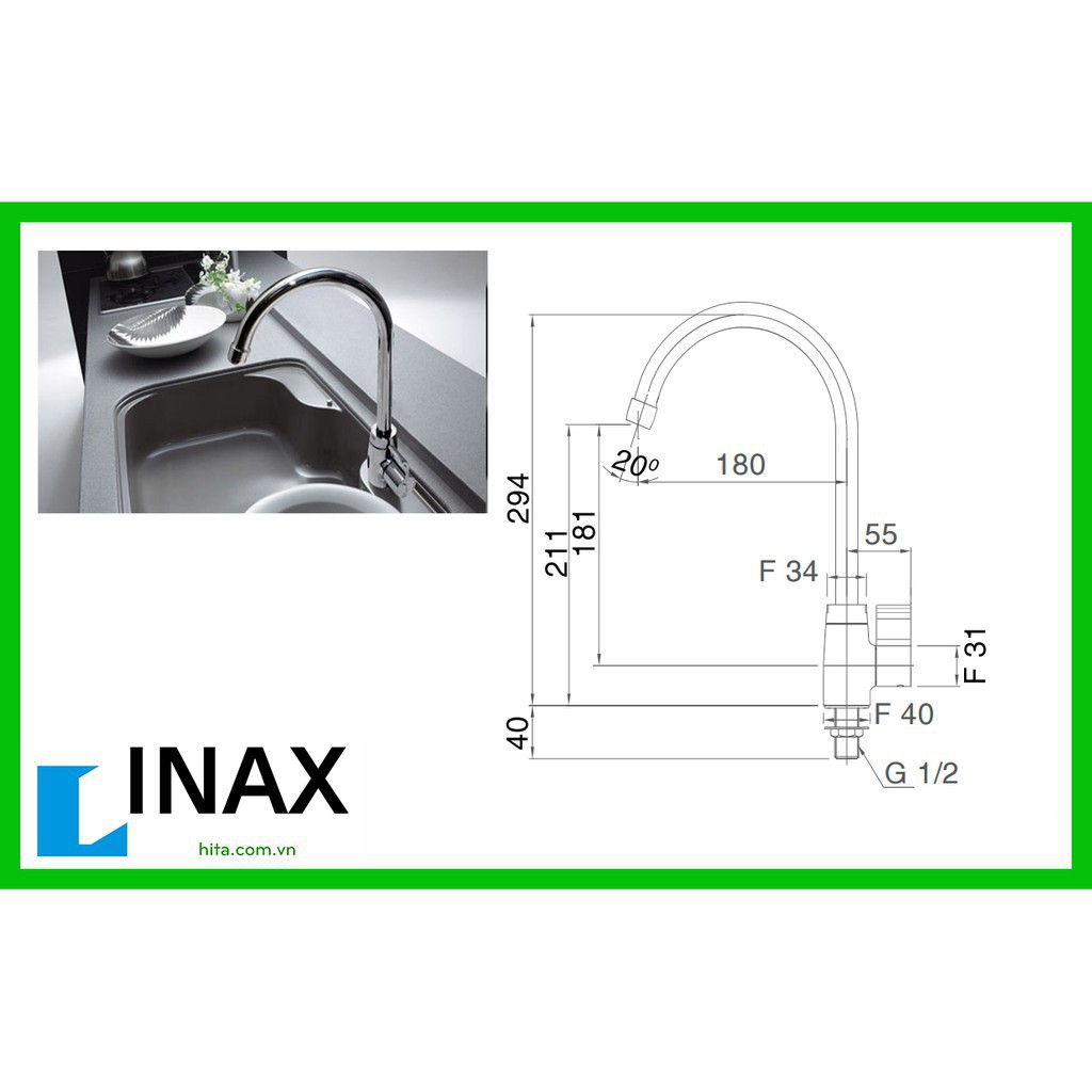 Vòi chậu rửa bát lạnh cao cấp INAX SFV21, vòi chậu rửa chén cao cấp INAX, bảo hành 02 năm