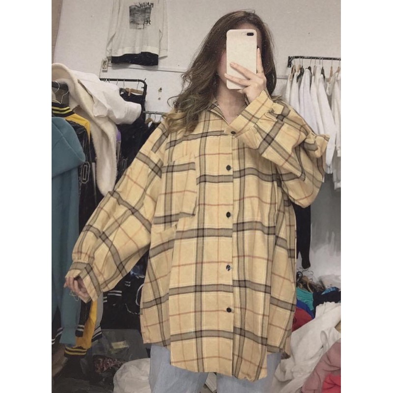Áo Sơ Mi Kẻ Caro Màu Nâu, Áo Sơ Mi Nữ (Kèm Hình Thật)