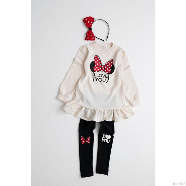 Set quần áo dài tay họa tiết chuột Minnie đáng yêu cho bé gái