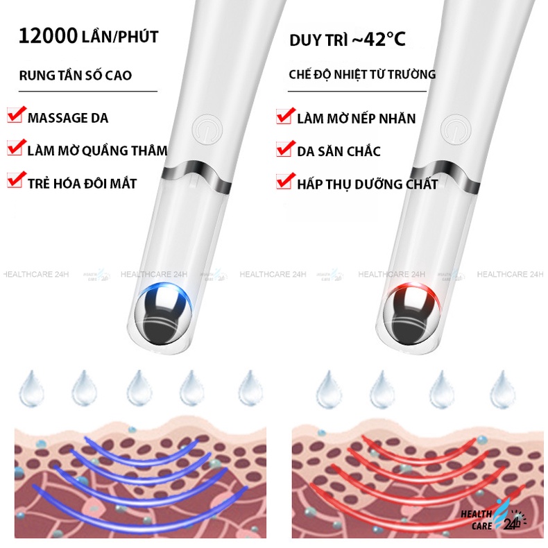 Máy massage mắt đa năng cầm tay thế hệ mới Healthcare24h J002, đánh tan quầng thâm và bọng mắt, chống lão hóa, BH 6Tháng