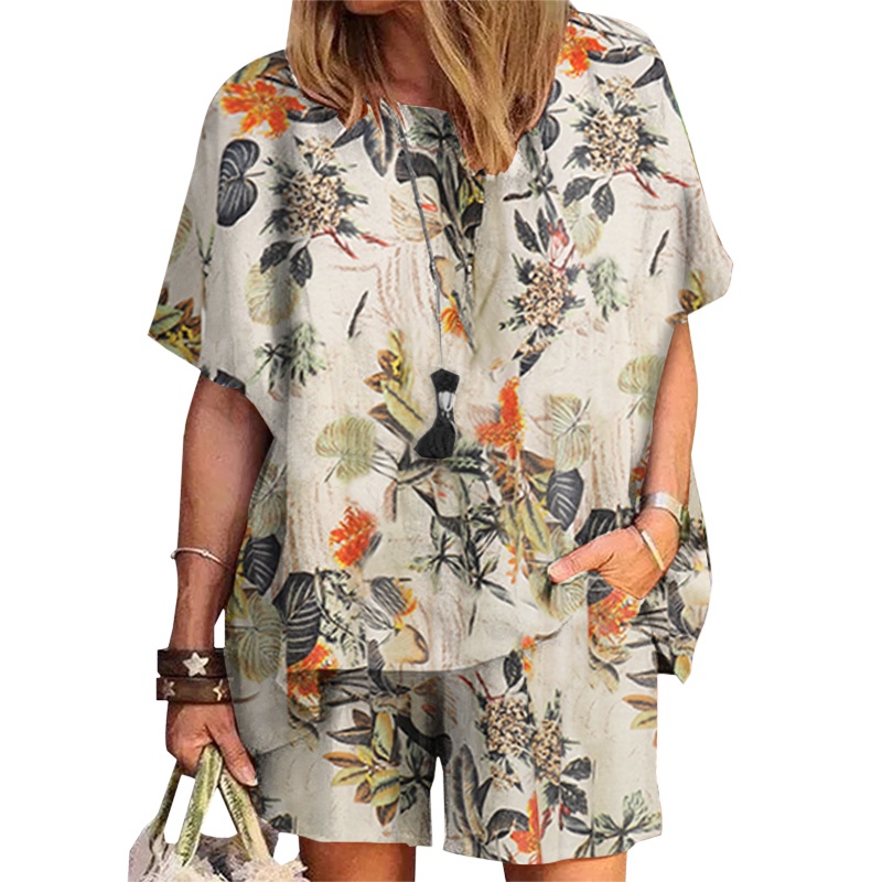 Set áo ngắn tay + quần short lưng cao ống rộng ZANZEA thời trang dành cho nữ