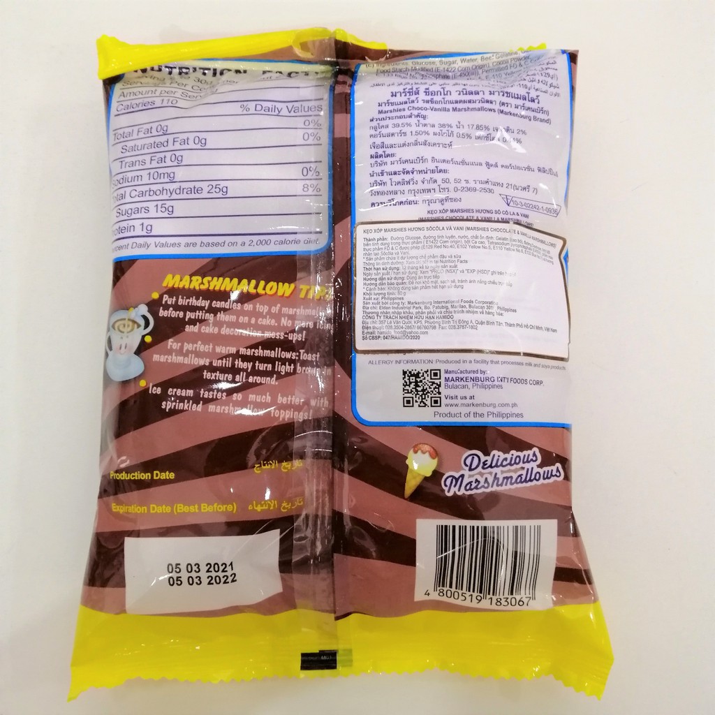 Kẹo Bông Gòn Marshies Hương Chocolate Và Vani