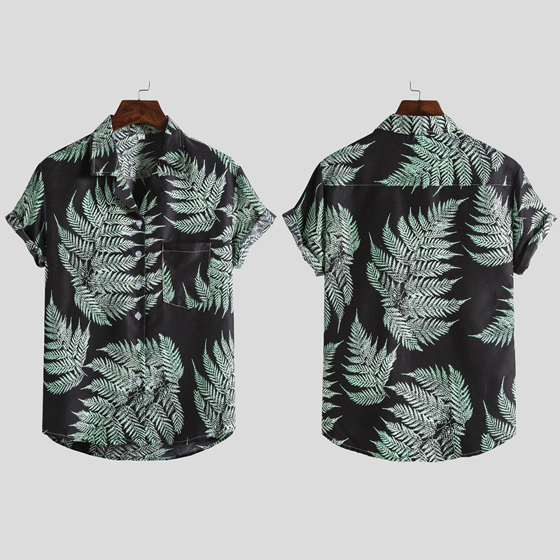 Áo Sơ Mi Tay Ngắn Dáng Rộng In Họa Tiết Hoa Phong Cách Hawaii Cổ Điển Màu Xanh Navy / Đen / Vàng / Xanh Lá Cho Nam